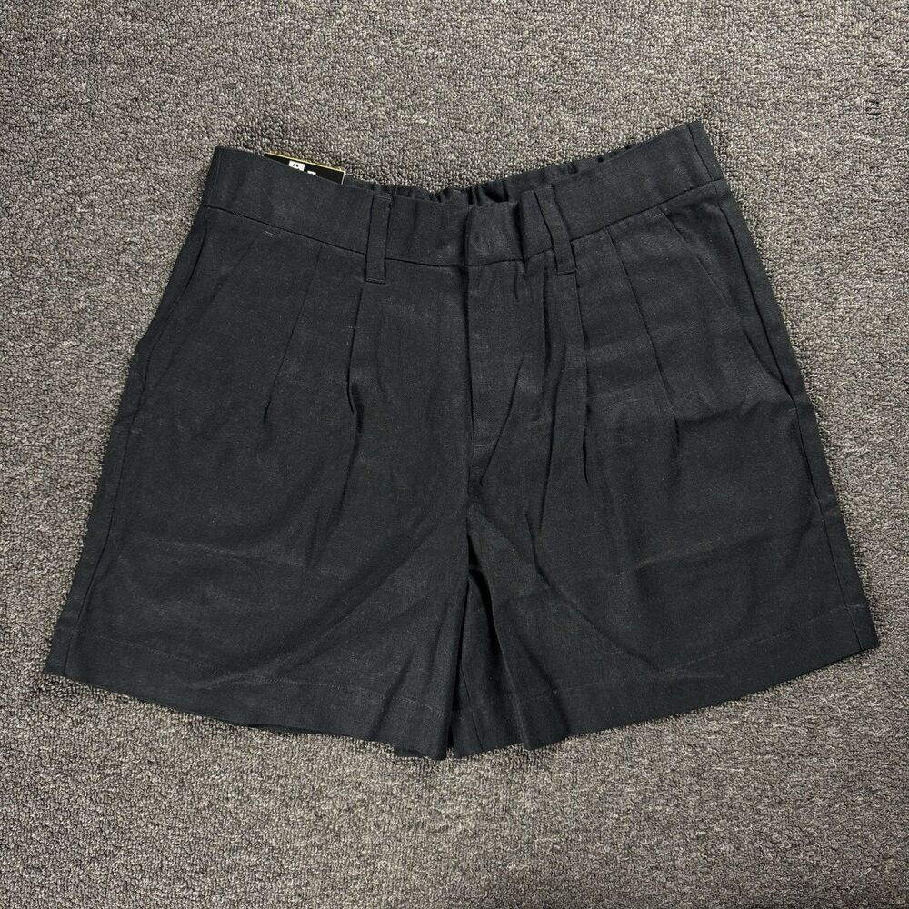 NWT Express Women's Size 8 Linen Blend High Rise Pleated Midi Shorts Black